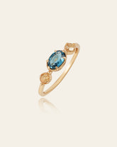 14K Solid Gold Celestine Topaz & Opal Ring - CAMELLIA 3.5