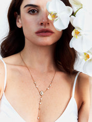 Mother of Pearl Camellia Flower Lariat Necklace - Signature