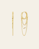 CAMELLIA's Sleeper Chain Hoop Earrings are 14K Yellow Gold Vermeil hoops featuring multiple dangling chains.