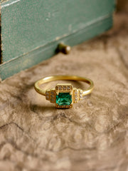 Emerald Deco Halo Ring