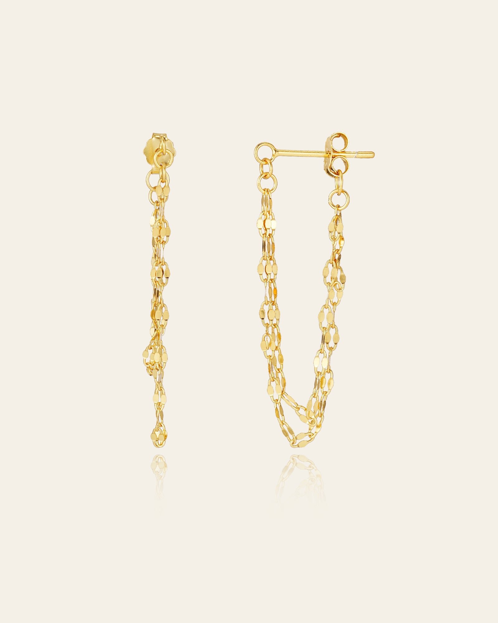 9K Solid Gold Nova Chain Drop Earrings - CAMELLIA Single