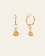 The Elsa Chrysanthemum Topaz Earrings by CAMELLIA, crafted from 14K Yellow Gold Vermeil with sunburst pendants, are displayed on a light background.
