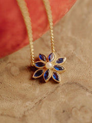 Cámellia Sapphire Pearl Necklace - CAMELLIA 18" Yellow Gold