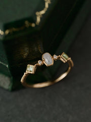 14K Solid Gold Verdelis Opal & Peridot Ring - CAMELLIA 3.5