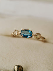 14K Solid Gold Celestine Topaz & Opal Ring - CAMELLIA 3.5