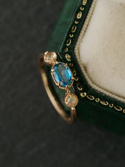 14K Solid Gold Celestine Topaz & Opal Ring - CAMELLIA 3.5