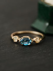 14K Solid Gold Celestine Topaz & Opal Ring - CAMELLIA 3.5