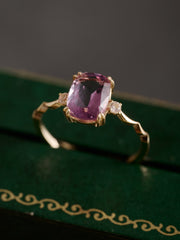 14K Solid Gold Lunar Amethyst Ring - CAMELLIA 5