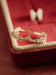 14K Solid Gold Leaf Whisper Diamond Band - CAMELLIA 3.5