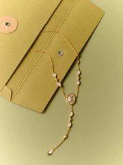 Mother of Pearl Camellia Flower Lariat Necklace - Signature