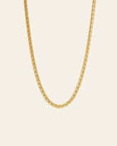 The CAMELLIA 3mm Circle Chain Necklace features a rope-style design on a plain, light background, crafted in luxurious 14K Yellow Gold Vermeil.