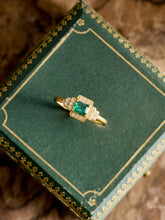 Emerald Deco Halo Ring
