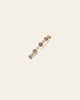 The Lady Amethyst Ring by CAMELLIA, features a graceful curve of small amethysts, crafted in 14K yellow gold vermeil.
