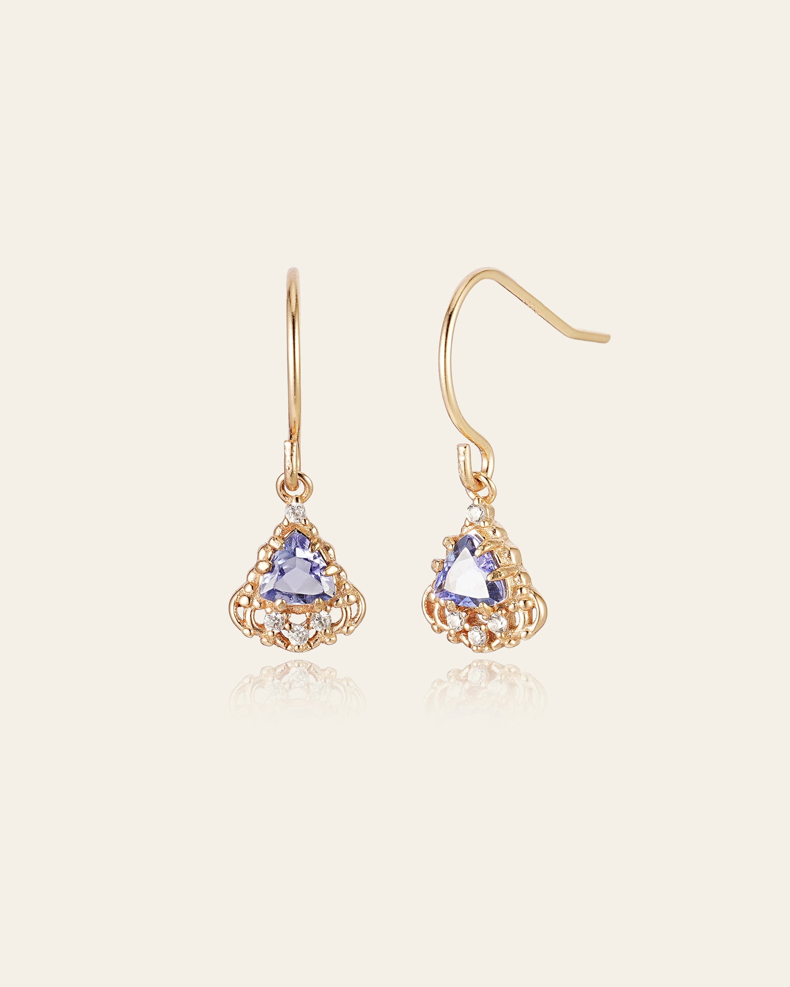 Astra Tanzanite Trilliant Drop Earrings - CAMELLIA