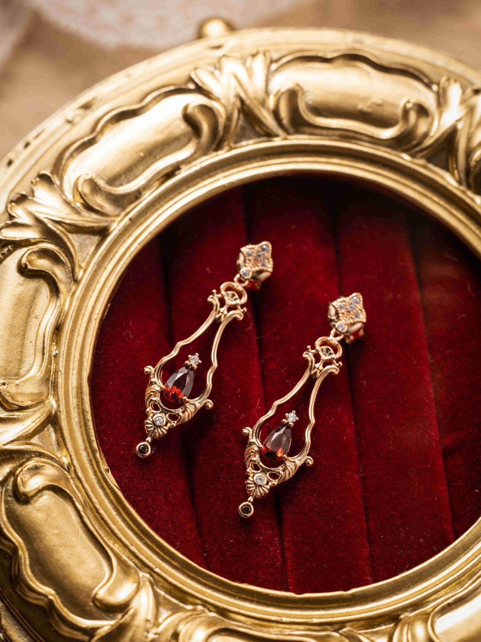 Sophina Garnet Earrings - CAMELLIA White Gold