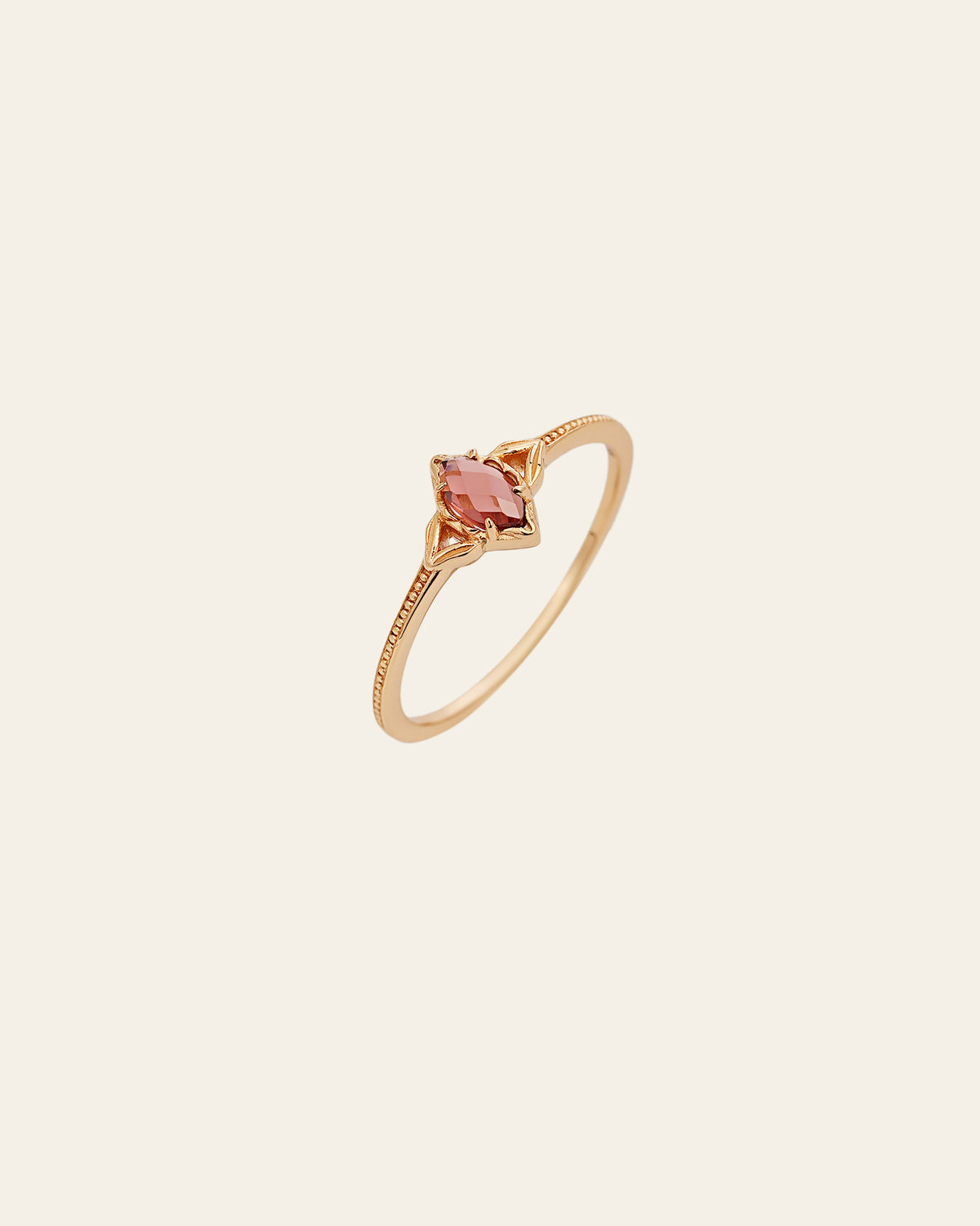 "10K Solid Gold French Minimalist Garnet Ring for Everyday Wear"