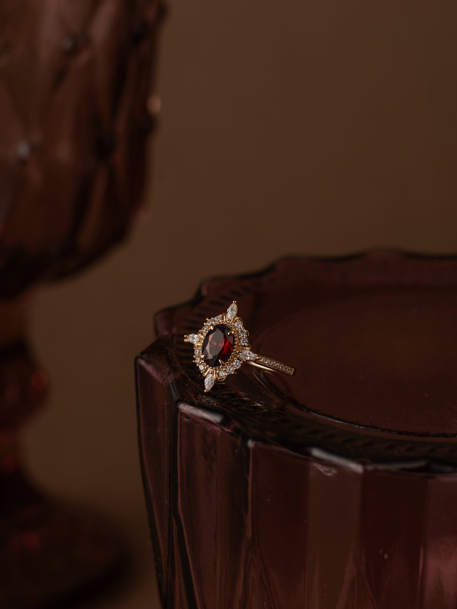 Claire Garnet Diamond Ring - CAMELLIA