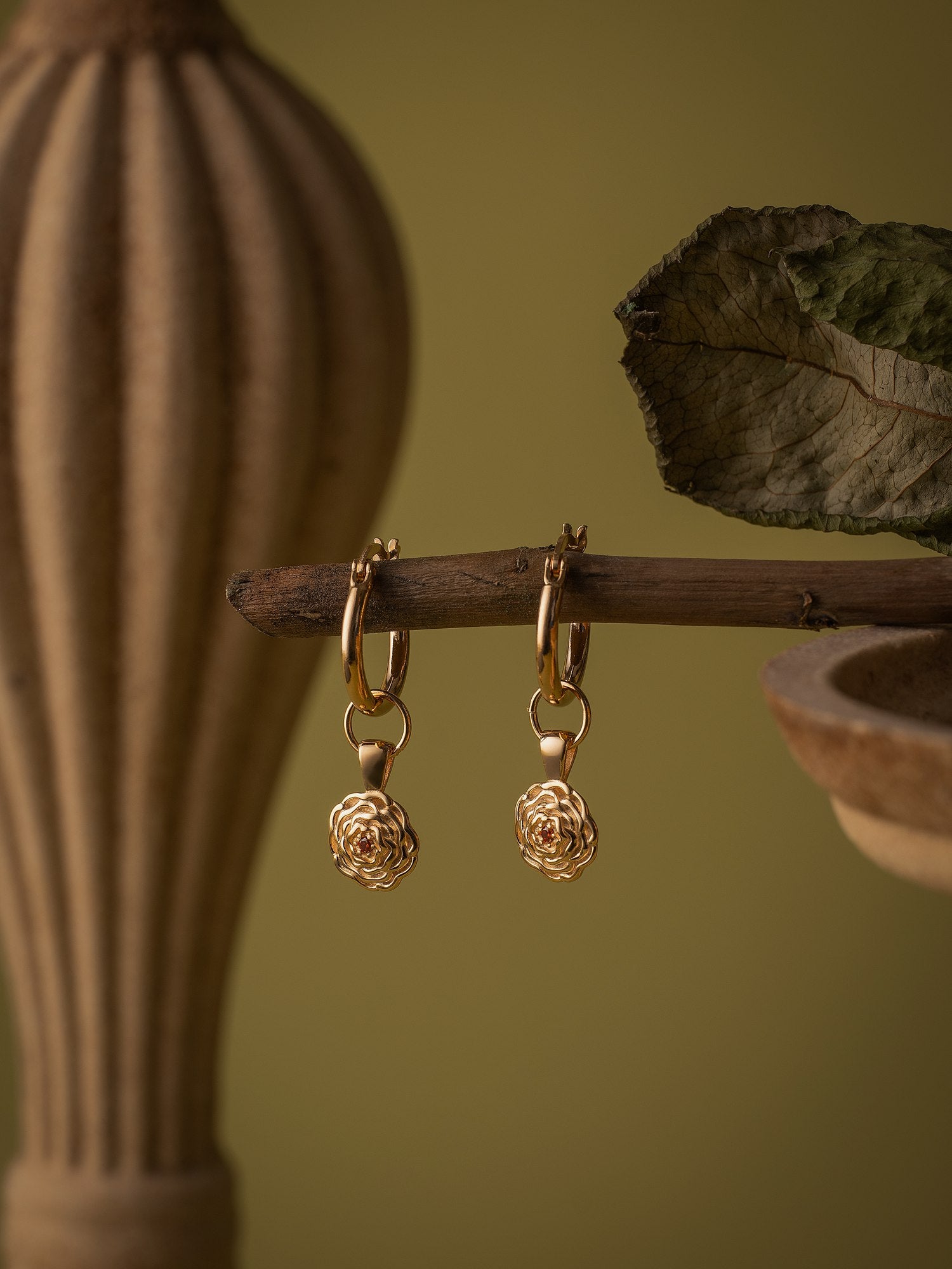 Elsa Carnation Garnet Earrings - CAMELLIA Gold