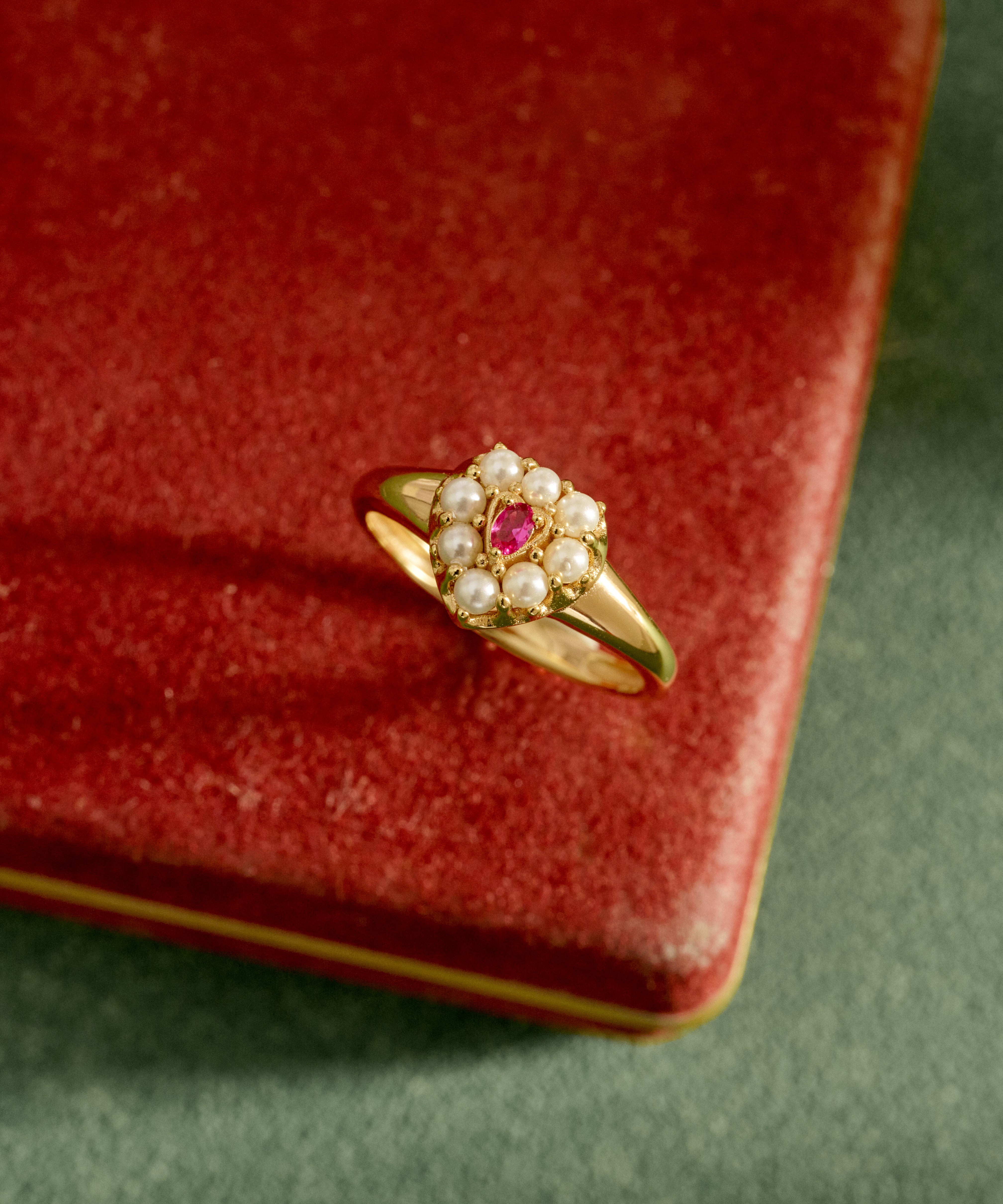 Ruby Pearl Heart Ring