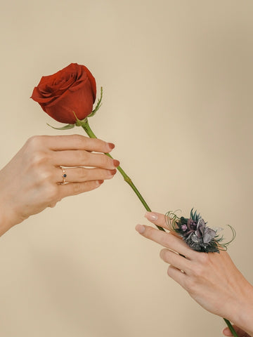 Black Purple Flower Ring