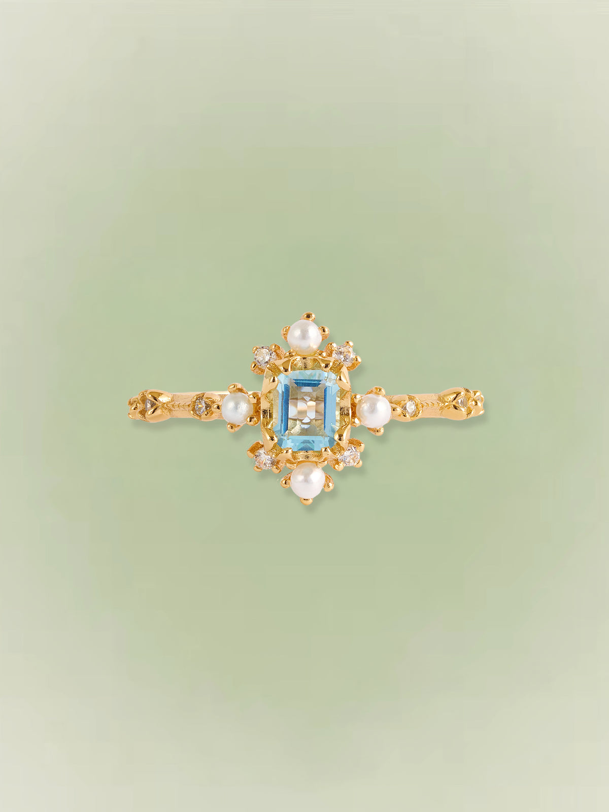Seafoam Topaz Pearl Ring