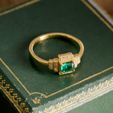 Emerald Deco Halo Ring