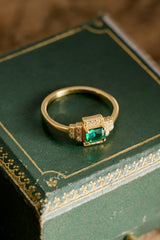 Emerald Deco Halo Ring