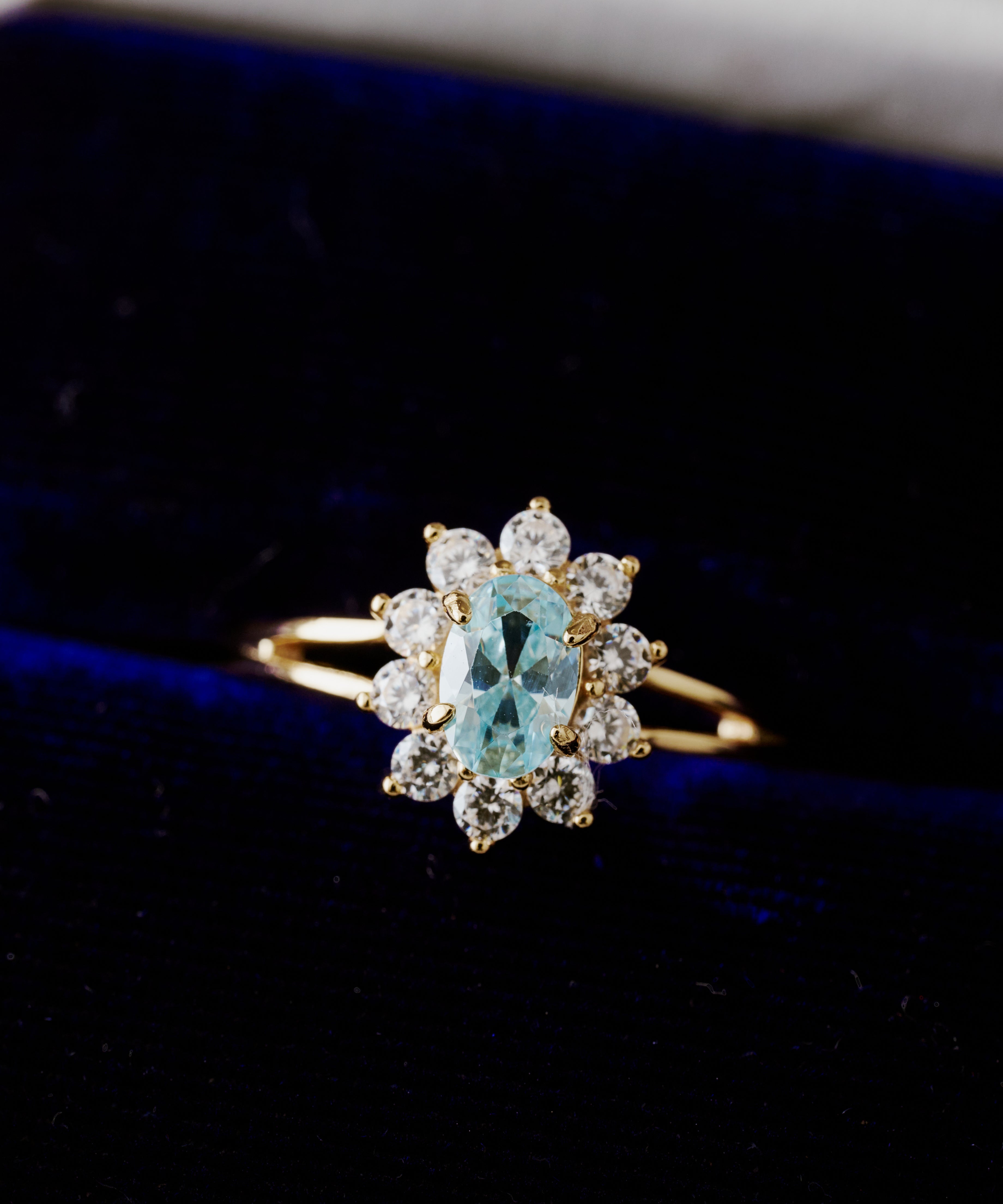 Celeste Topaz Halo Ring