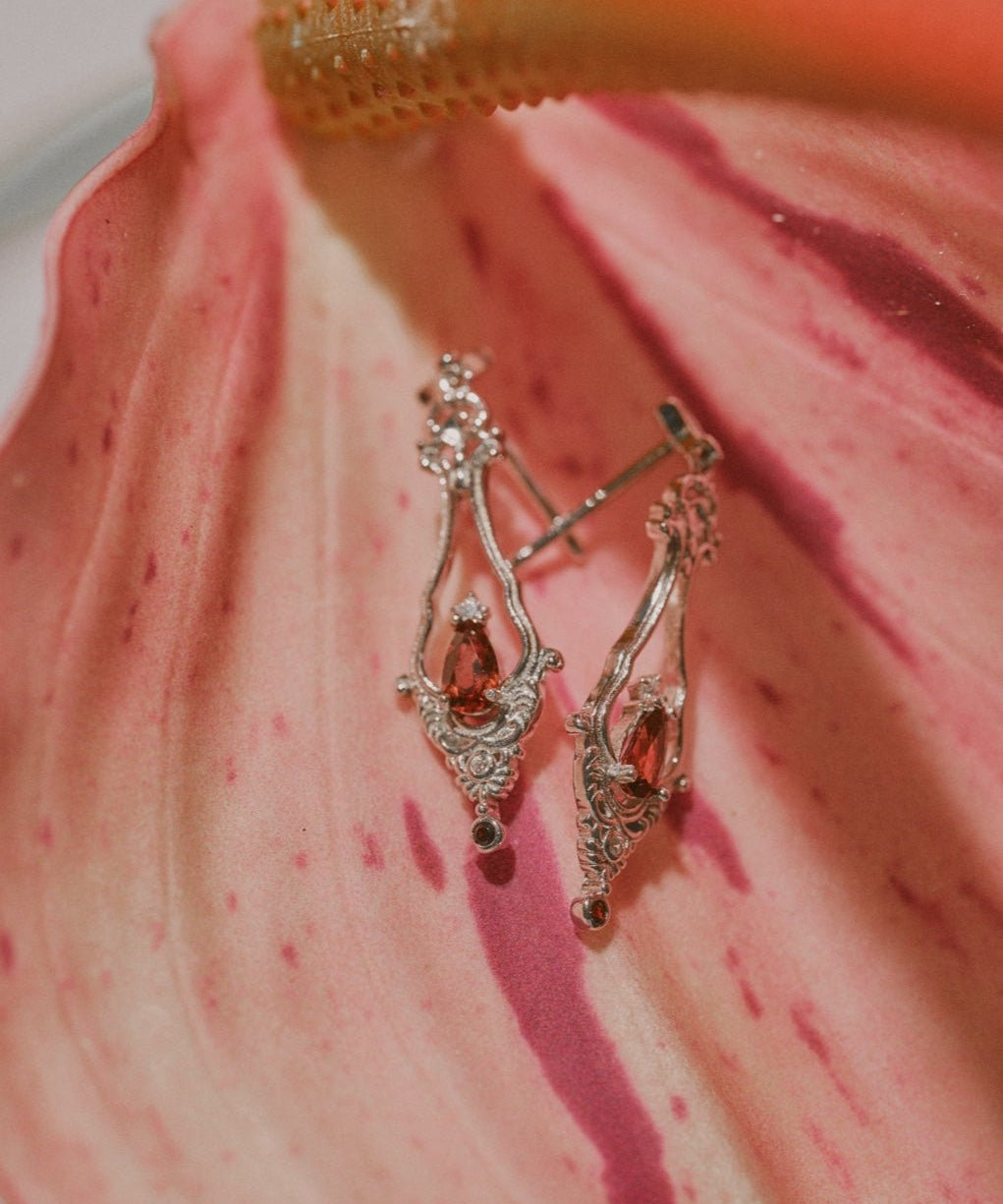 Sophina Garnet Earrings - CAMELLIA Yellow Gold