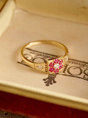 Ruby-Red Gemstone Floral Cluster Vintage-Style Ring – Camille