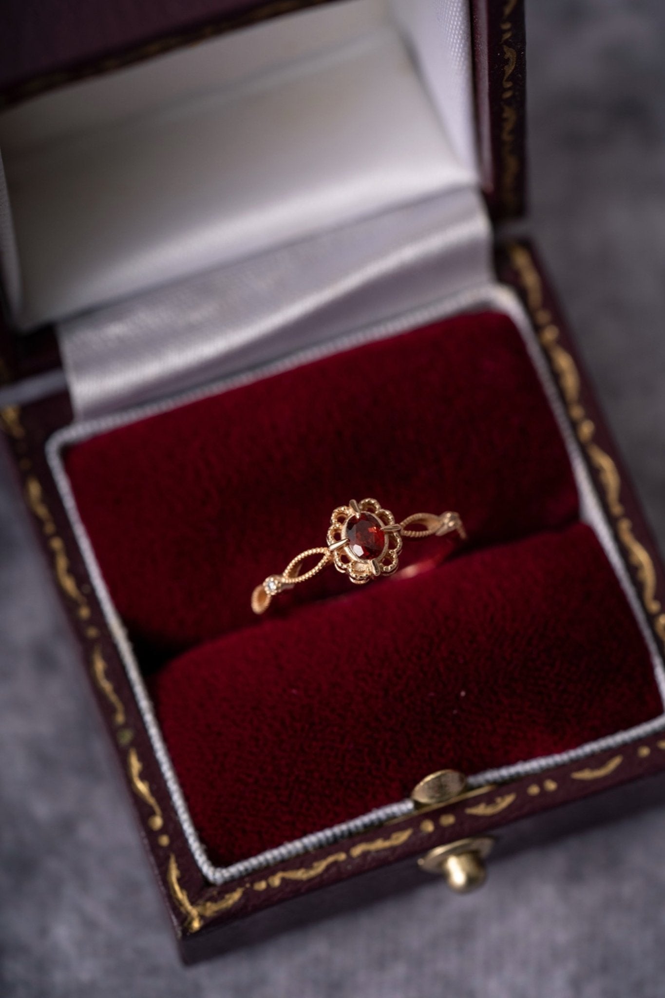 Regal Rosette Garnet Ring - CAMELLIA 6