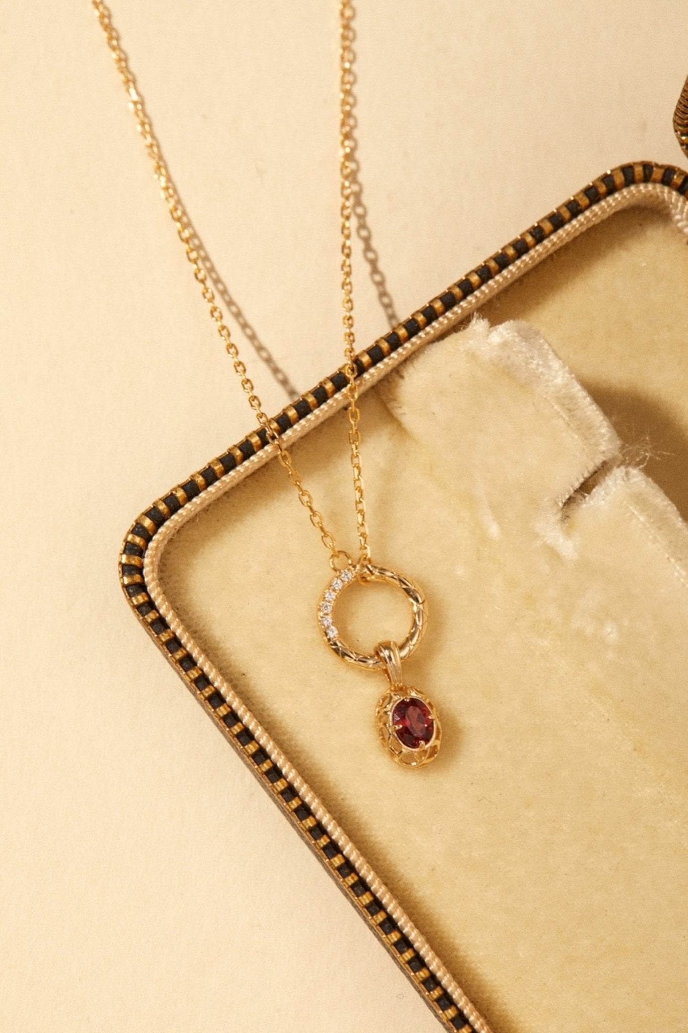 Regal Rosette Garnet Necklace - CAMELLIA Circle chain