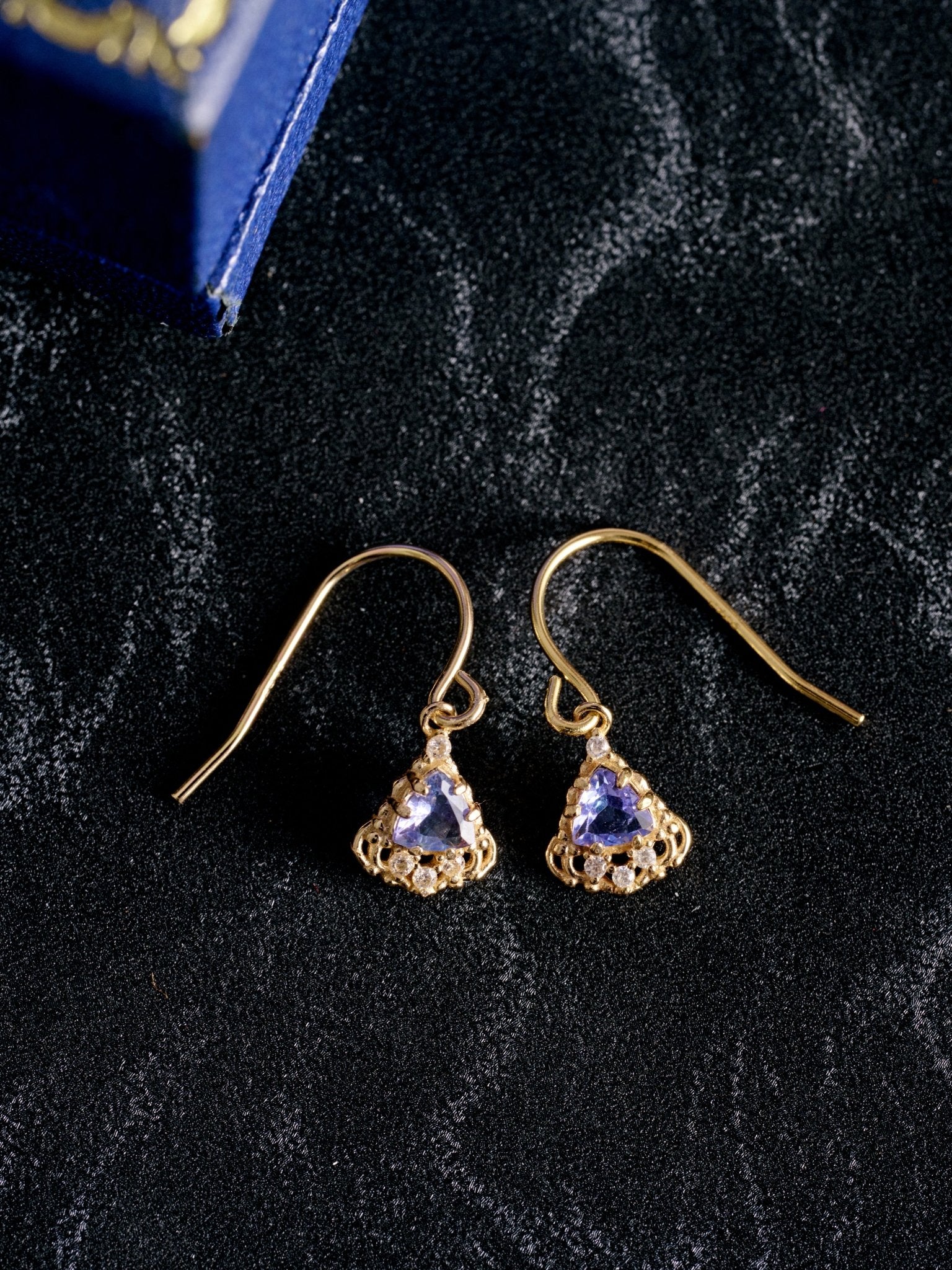 Astra Tanzanite Trilliant Drop Earrings - CAMELLIA