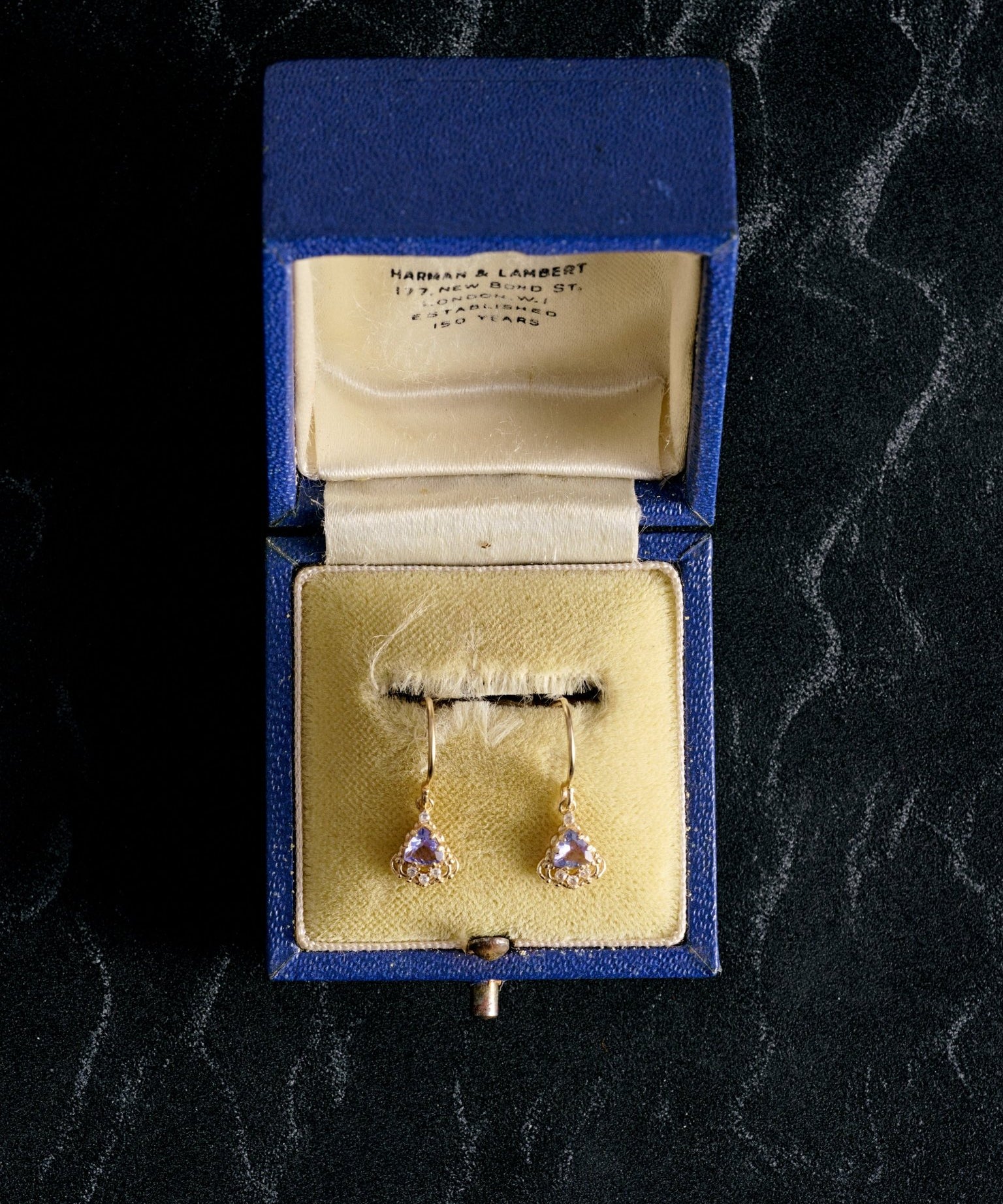 Astra Tanzanite Trilliant Drop Earrings - CAMELLIA