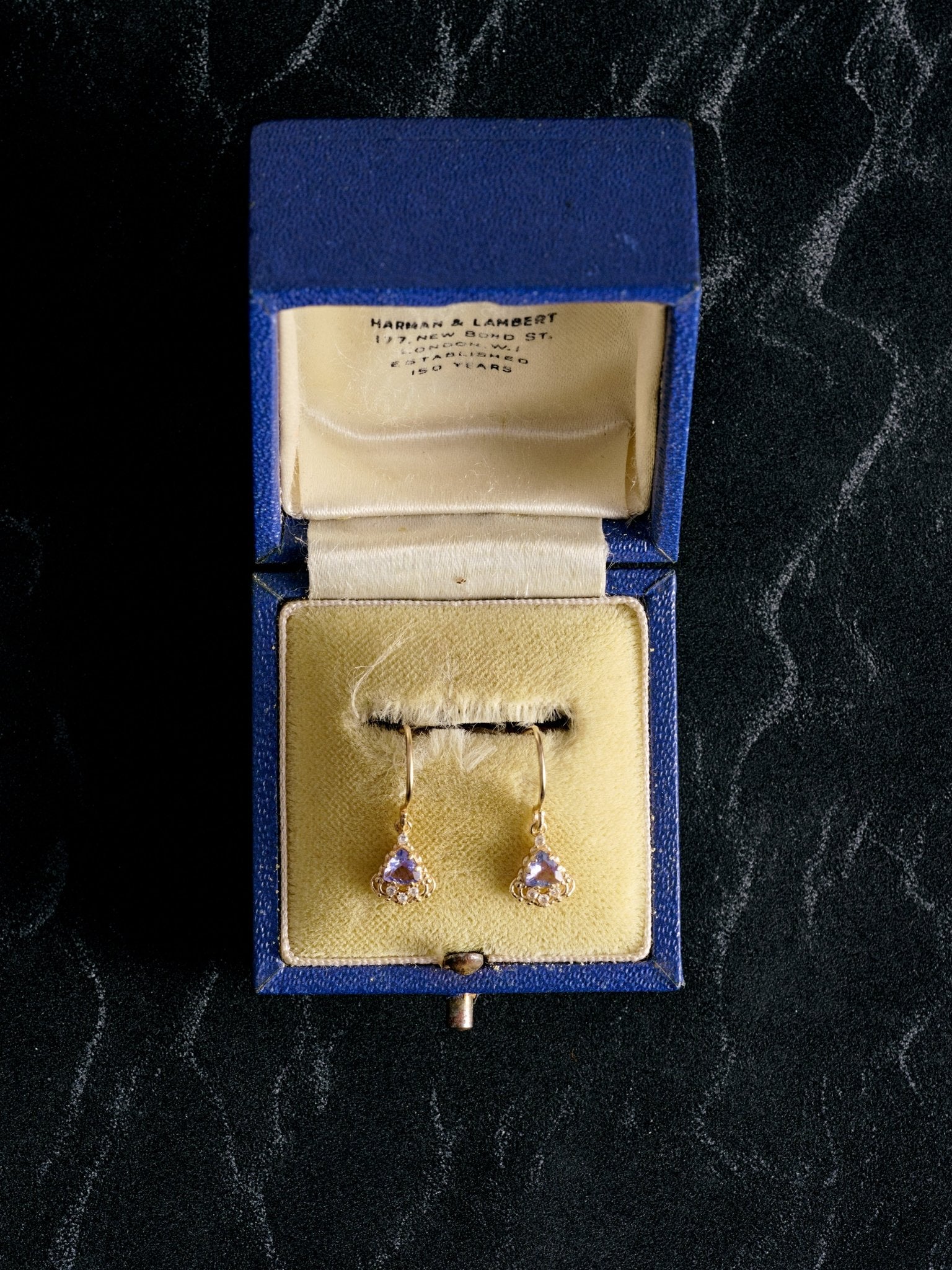 Astra Tanzanite Trilliant Drop Earrings - CAMELLIA