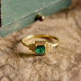 Emerald Deco Halo Ring