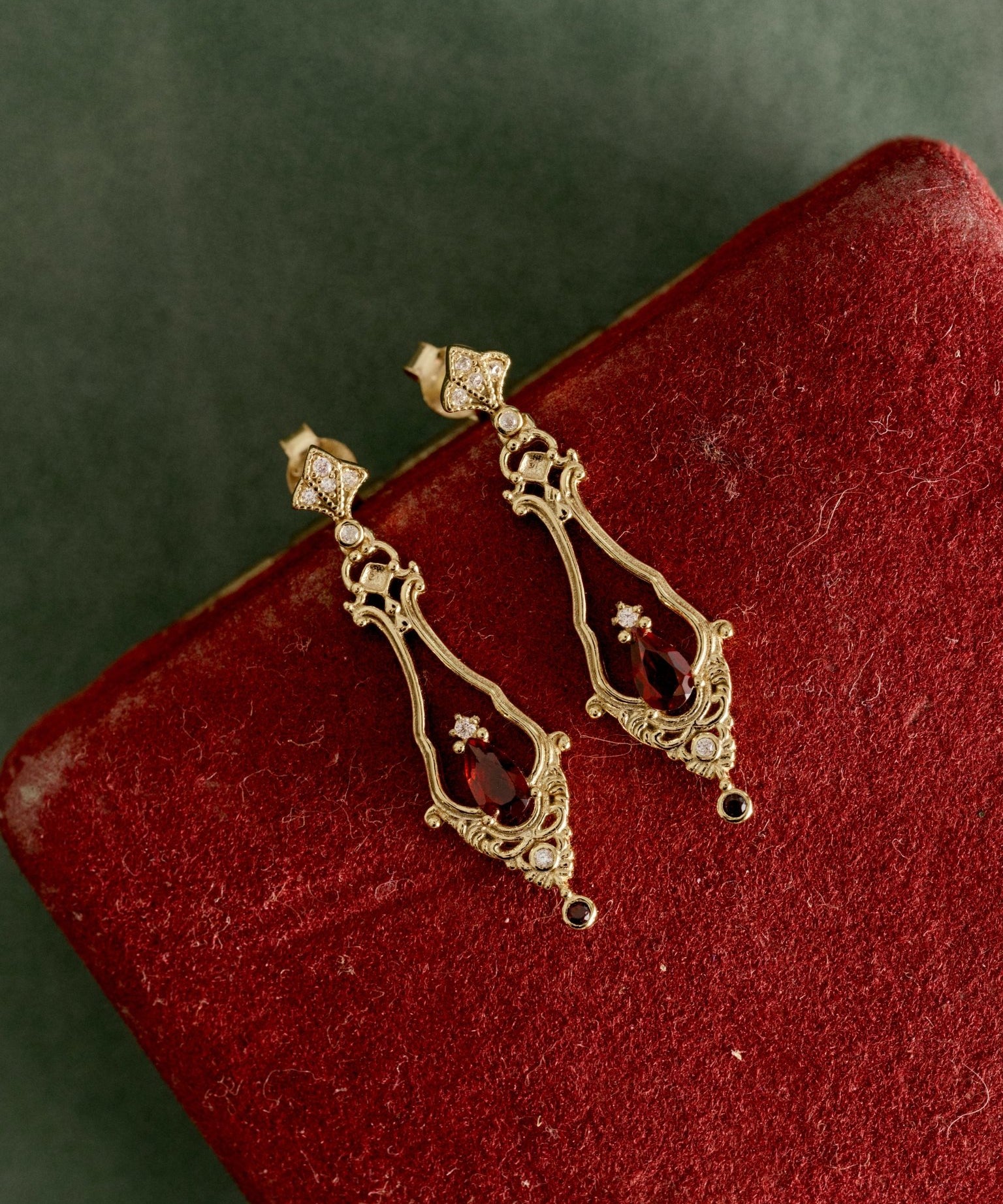 Sophina Garnet Earrings - CAMELLIA Yellow Gold