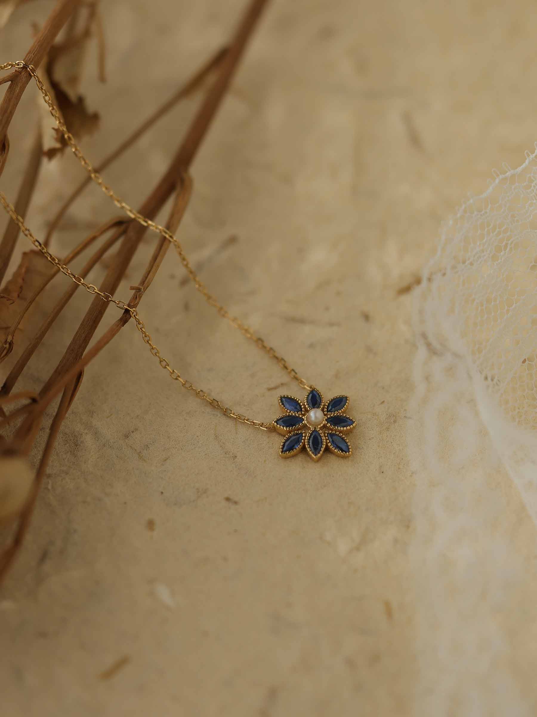 Camellia Sapphire Pearl Necklace