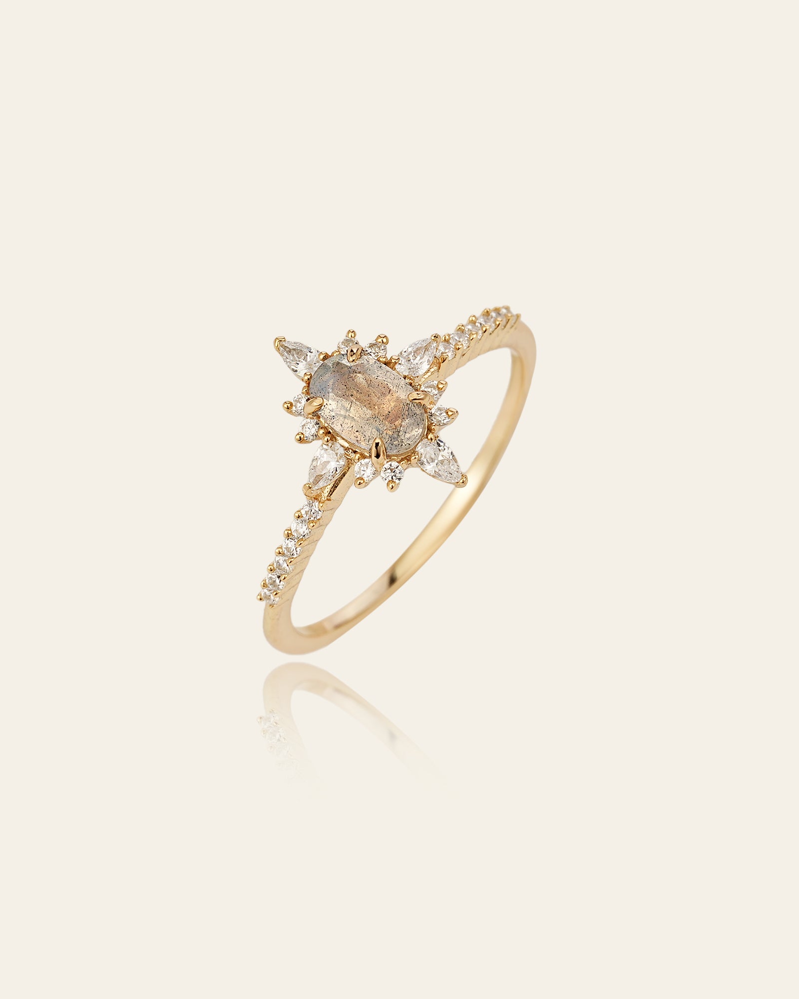 14K Solid Gold Lunara Labradorite Ring - CAMELLIA 3.5