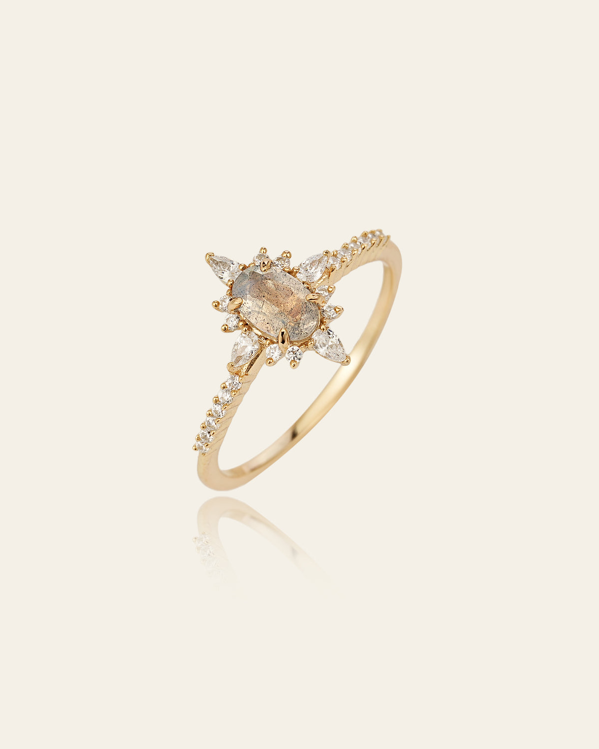 14K Solid Gold Lunara Labradorite Ring - CAMELLIA 3.5