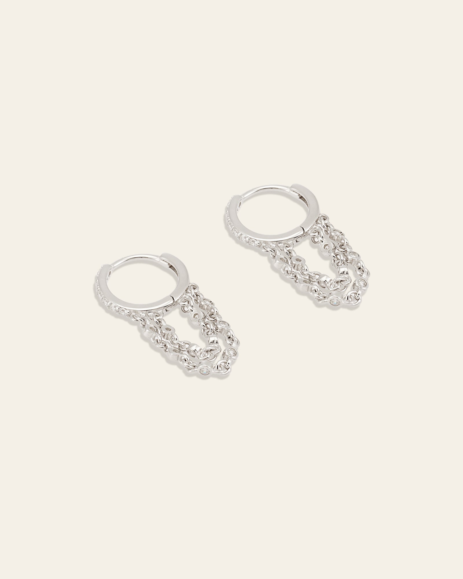 Willo Cz Chain Hoop Earrings - CAMELLIA White Gold