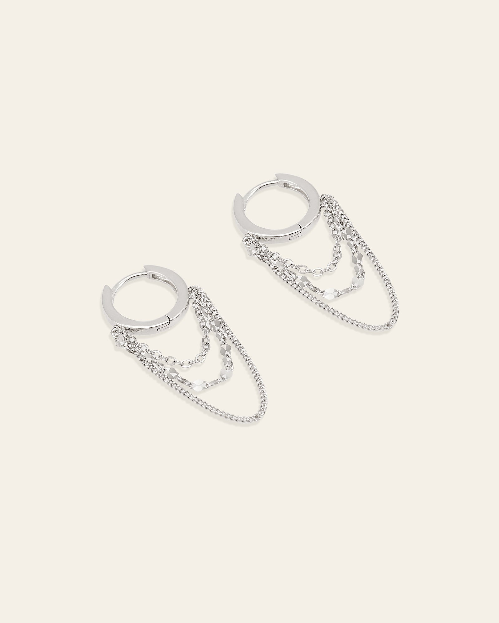 Sleeper Chain Hoop Earrings - CAMELLIA White Gold