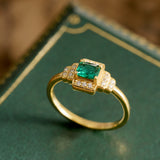 Emerald Deco Halo Ring