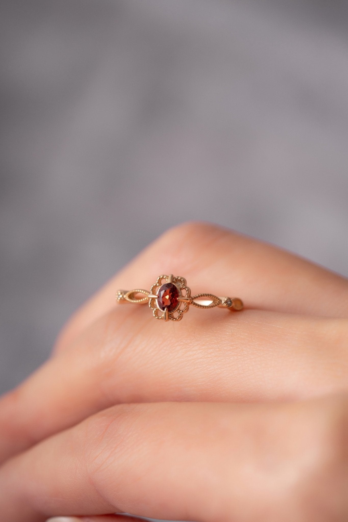 Regal Rosette Garnet Ring - CAMELLIA 6