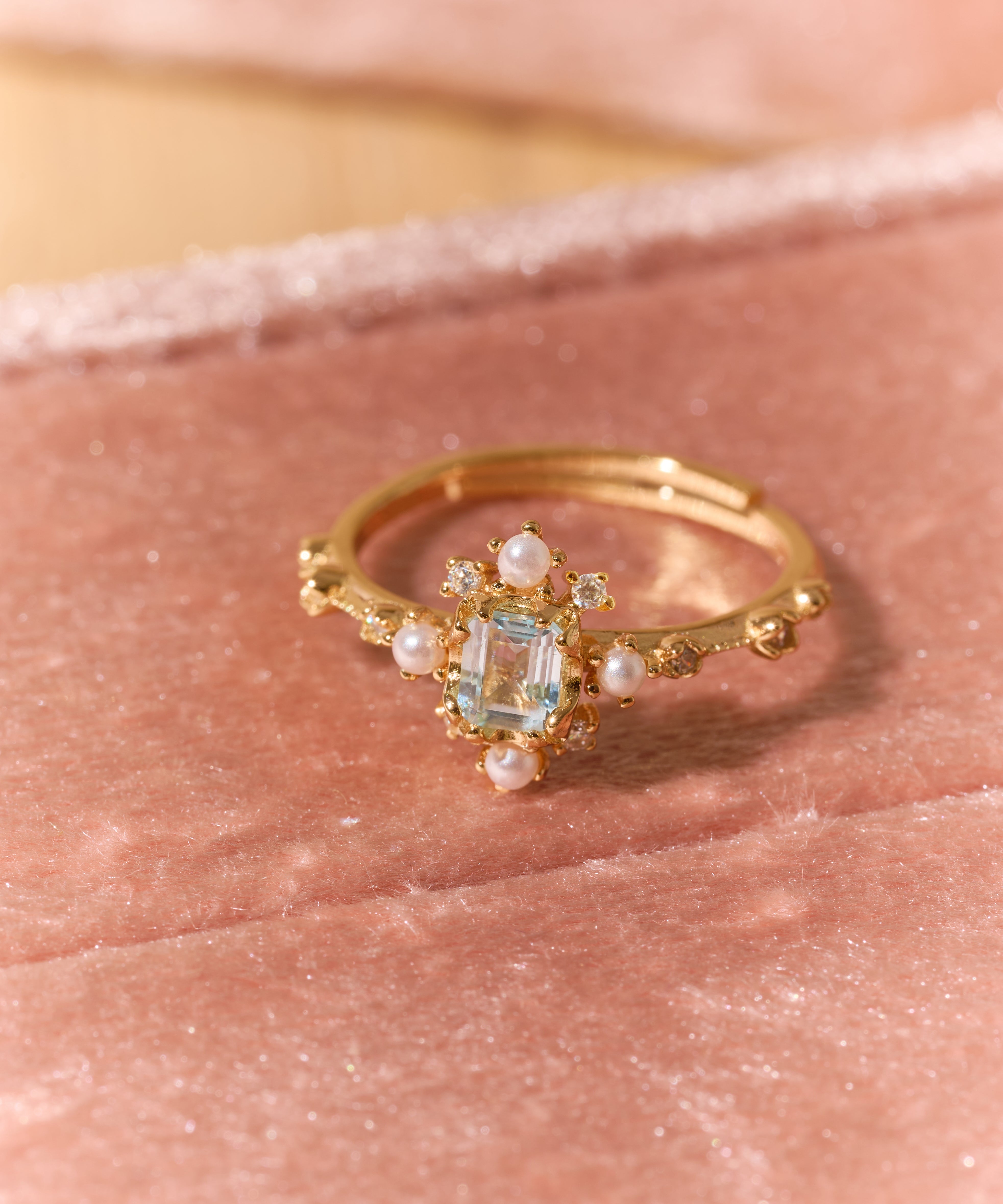 Seafoam Topaz Pearl Ring