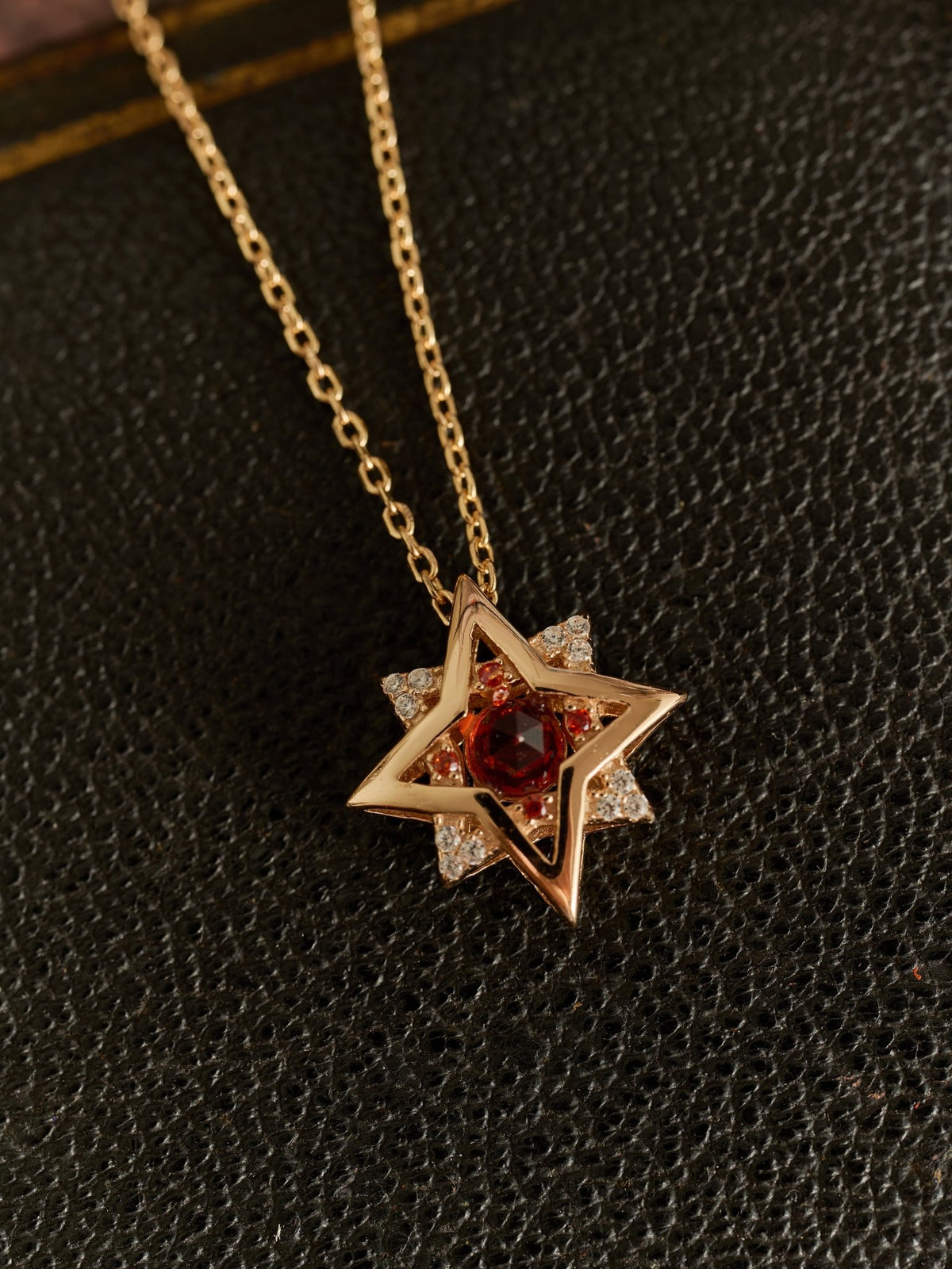 New York Garnet Pentagram Necklace - CAMELLIA 18"