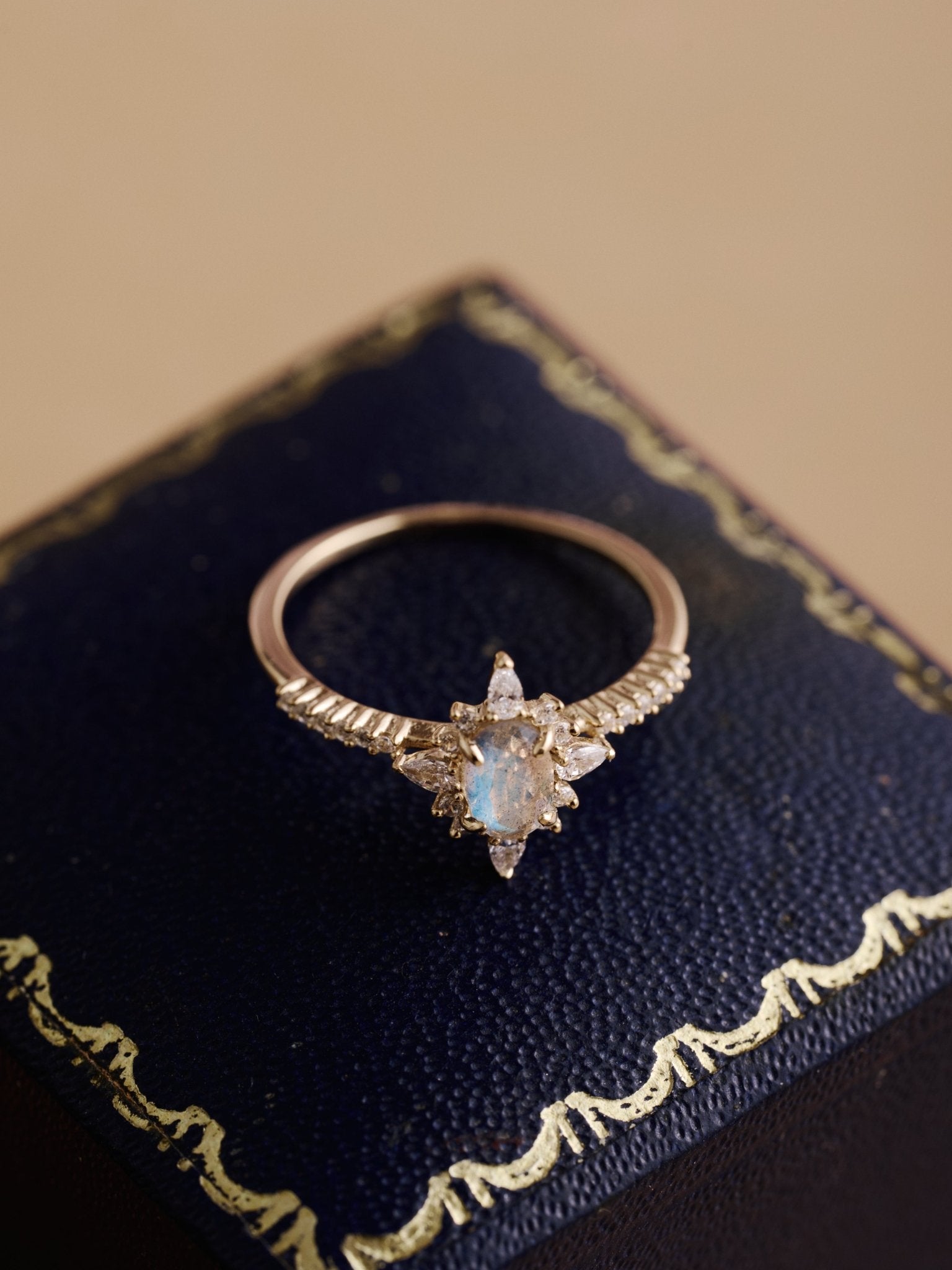 14K Solid Gold Lunara Labradorite Ring - CAMELLIA 3.5