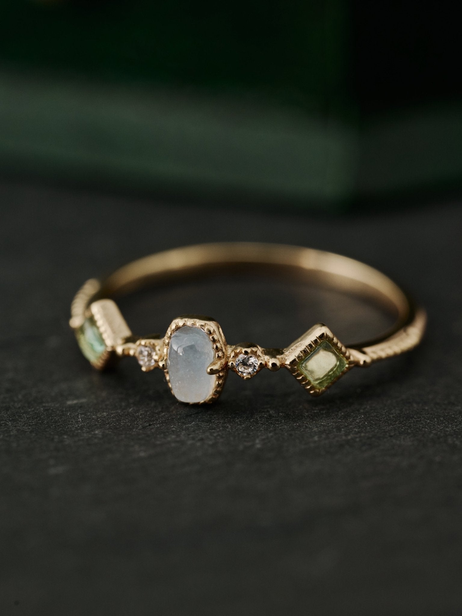 14K Solid Gold Verdelis Opal & Peridot Ring - CAMELLIA 3.5