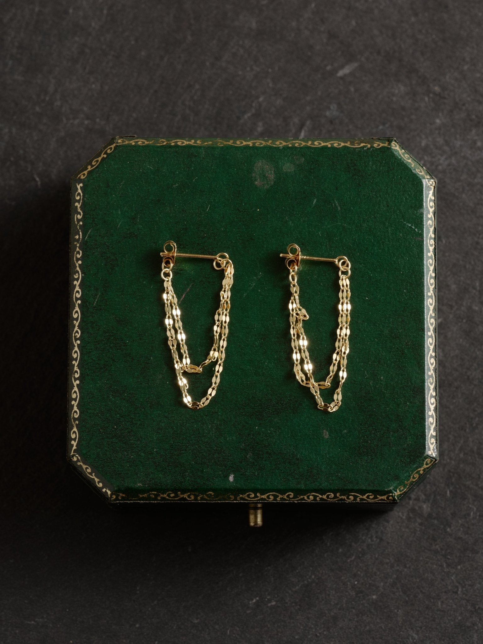 9K Solid Gold Nova Chain Drop Earrings - CAMELLIA Single