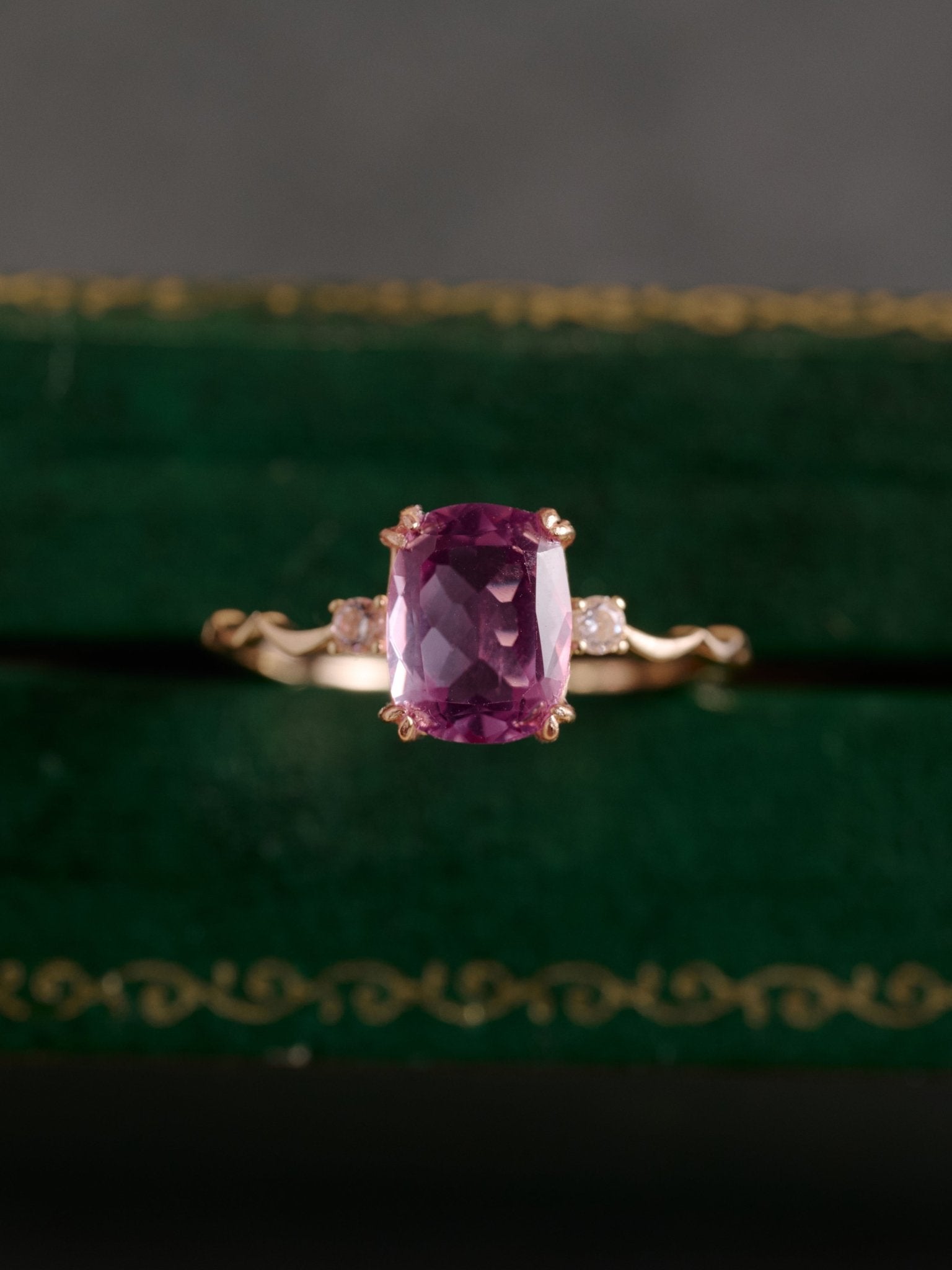 14K Solid Gold Lunar Amethyst Ring - CAMELLIA 5